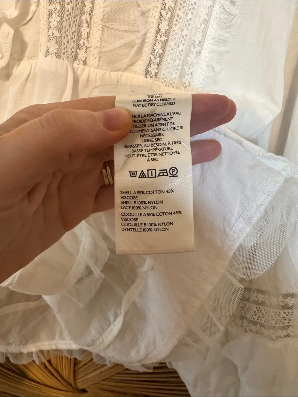 By Anthropologie Ruffled V-Neck Popover Blouse | White | Size: L